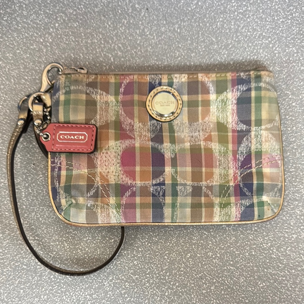 Coach Poppy Glam Madres Plaid Wristlet